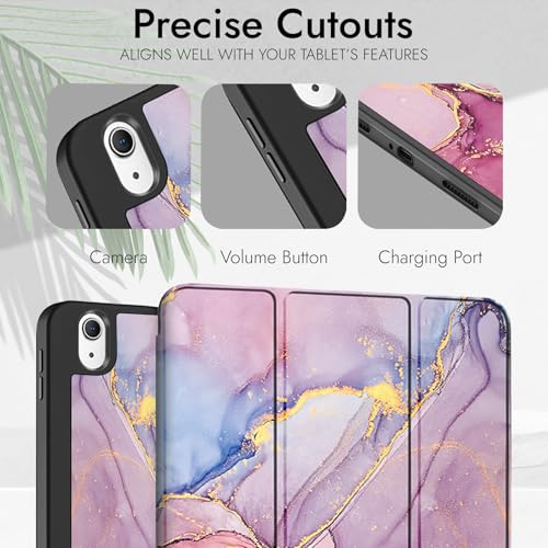 Image of Robustrion Cover for iPad 11th Generation (A16) / 10th Gen Cover Case with [Right Side Pencil Holder] [Auto Sleep Wake] [Soft Back] (2022 /2025), Case for iPad 11th 11 inch / 10th 10.9 inch - Marble Pink