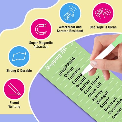 Image of Clickedin Magnetic Shopping List Grocery Fridge Magnet, 10x24 cm Acrylic Board with Marker (Green)