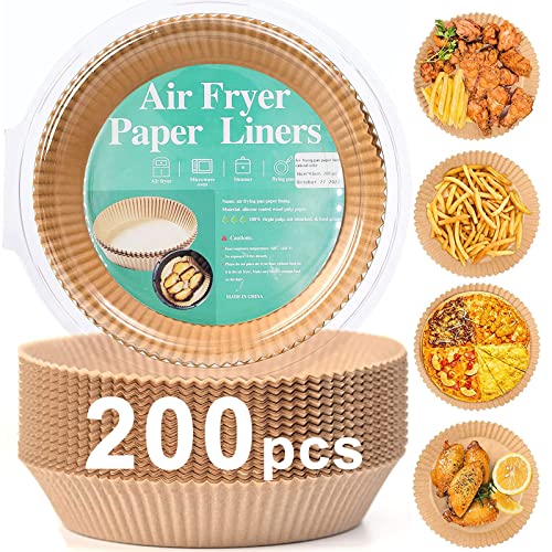 Image of 200pcs Air Fryer Disposable Paper Liner, Non-Stick Disposable Air Fryer Parchment Paper Liners, Baking Paper for Air Fryer Oil-Proof, Water-Proof, Food Grade Parchment(6.3 inch in Bottom, 8 inch on top)
