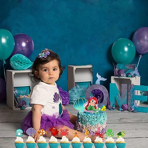 Image of Party Propz Mermaid Cake Topper-Set Of 24Pcs Cake Toppers For Cake Decoration|Happy Birthday Cake Topper|Mermaid Theme Birthday Decorations|Ariel Little Mermaid Cupcake Toppers|Cake Decoration Items