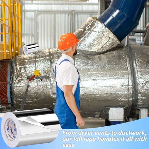 Image of Oleitodh 2 Pack Aluminum Foil Tape Bulk - 6 Inch x 55 Yards - 2.7mil Heavy Duty Metal Duct Tape, Aluminum HVAC Tape for Sealing & Patching, Air Ducts, Insulation Metal Repair, Professional Grade