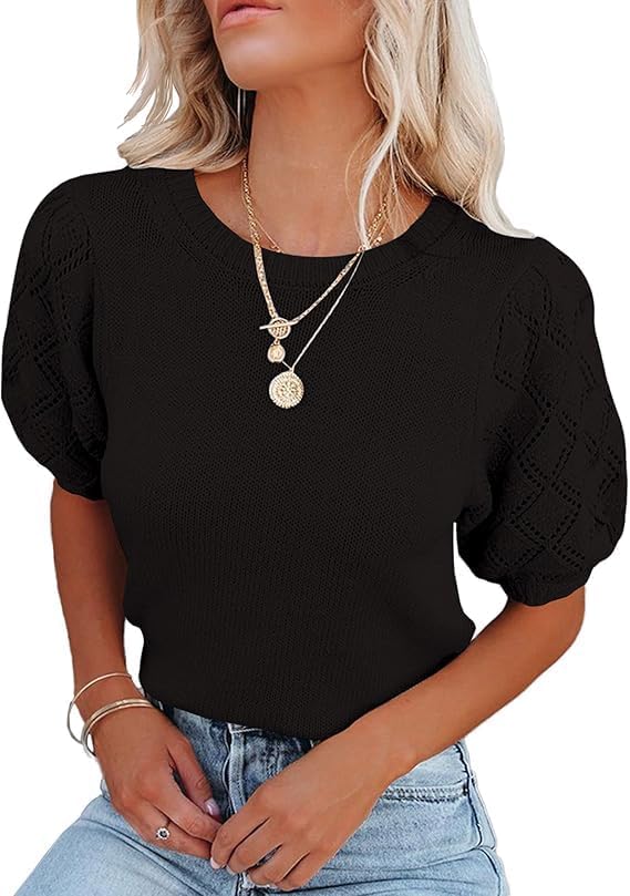 MACNOORA Women's Short Sleeve Sweaters Crew Neck Knit Lightweight Pullover Tops Summer Spring Sweaters 2025 Casual Outfits