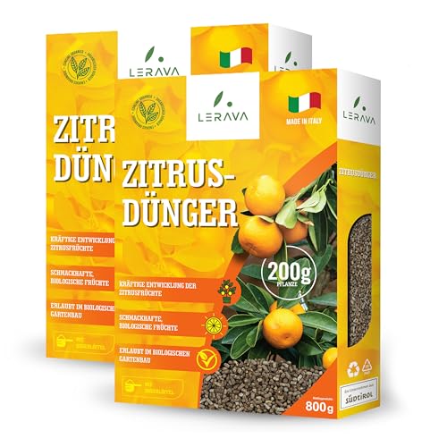 LERAVA® Zitrusdünger für alle Zitruspflanzen [Bio] - (2x800g) - Biologischer Zitruspflanzendünger - Citrus dünger für Zitronenbaum, Orangen, Limetten, Olivenbaum, Kumquat und mediterrane Pflanzen