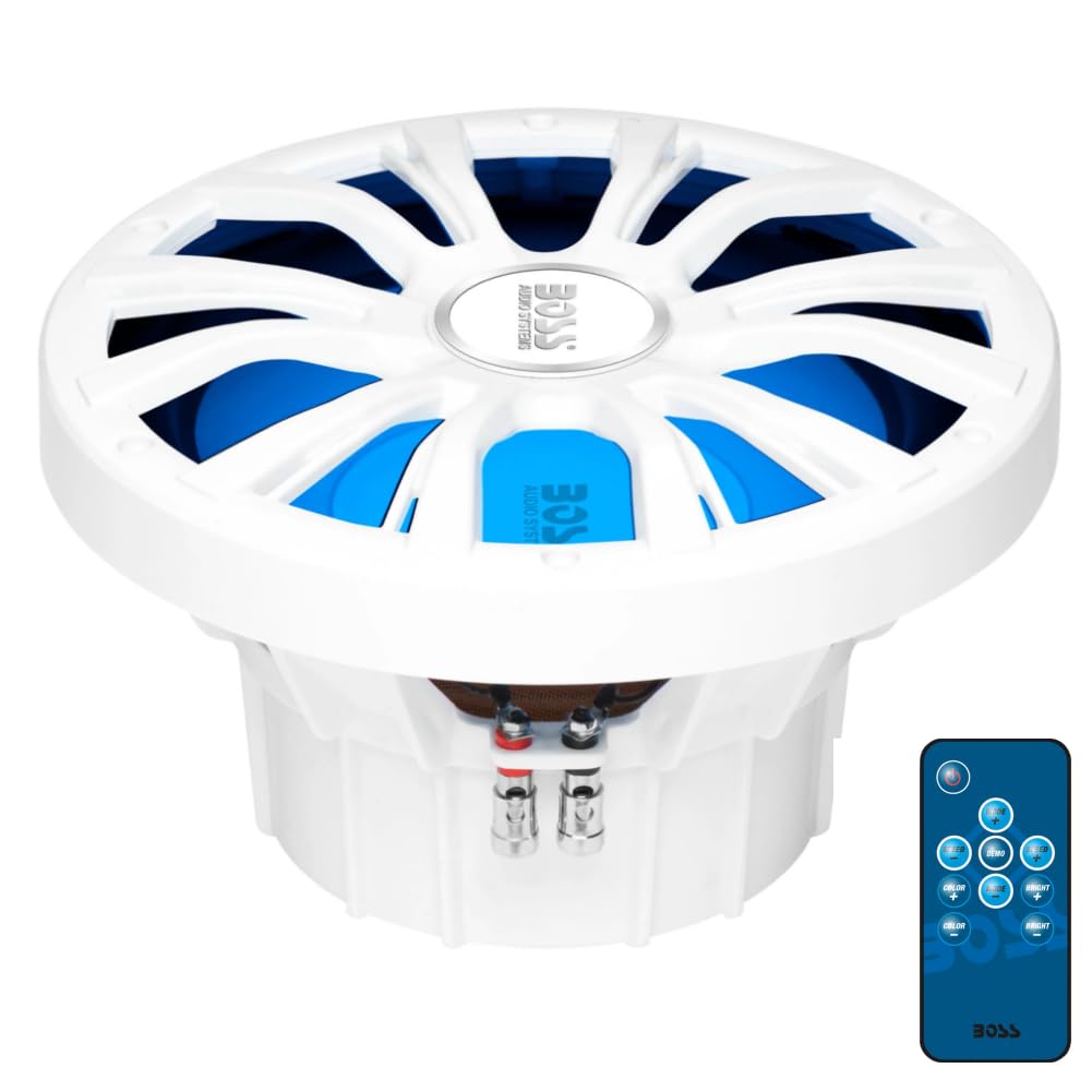 KIT SET PARA BOSS AUDIO SYSTEMS MRGB10W 1 subwoofer de 10" 25 cm 250 mm, 400 vatios rms 800 vatios máx, resistente al agua, doble bobina de 2 ohmios, con LED RGB y mando a distancia incluidos, 1 pieza