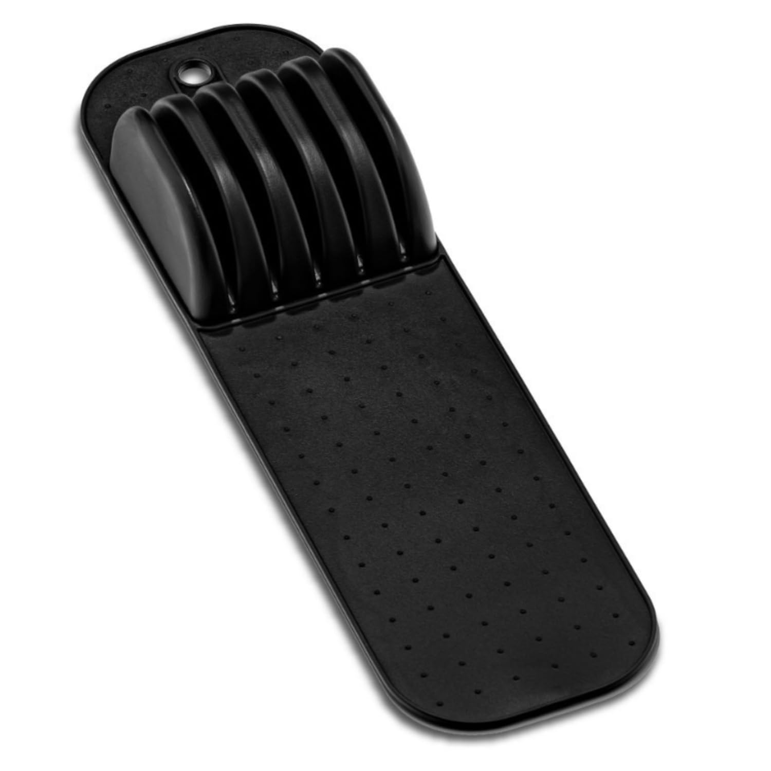 5 Slot Knife Drawer Organiser Tray – Slim in-Drawer Knife Holder Insert with Non-Slip Mat, Compact Kitchen Knife Storage (Black)