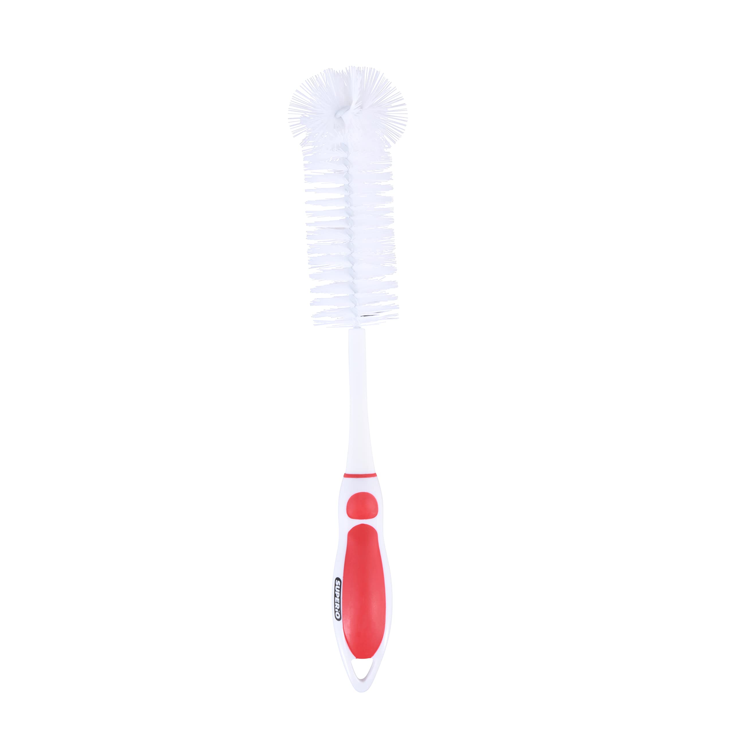 Superio Baby Bottle Brush Cleaner, Red, Rubber and Silicone Grip, Ideal for Stainless Steel and All Bottle Materials
