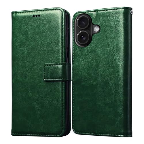 Image of Amazon Brand-Solimo Flip Leather Mobile Cover (Soft & Flexible Back case) for Apple iPhone 16 (Green)