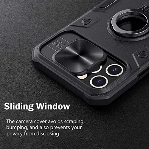 51tvHzITYPL CloudValley Compatible with iPhone 12 Pro Max Case with Camera Cover & Kickstand, Slide Lens Cover + Built-in 360° Rotate Ring Stand, Black Armor Style, Impact-Resistant, Shockproof, Full Protect - Image 5