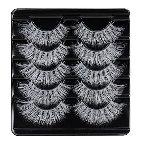 Ruairie White Eyelashes Colored Cat Eye Lashes False Eyelashes Natural Look Fluffy Wispy Fake Eyelashes Clear Band 5 Pairs 18MM Natural False Lashes White