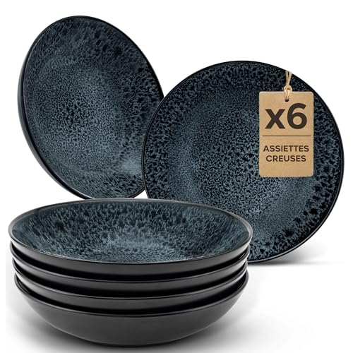 Twinzee 6 Assiette Creuses Granite - Compatible Micro-onde - Assiettes Service de Table Riviera Collection