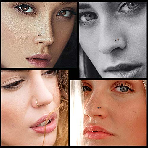 Sunligoo 20G 38Pcs Stainless Steel Nose Rings Nose Studs Cz L Bone Screw Shaped Gold Hoop Nose Ring Labret Nose Piercing Jewelry For Women Men #TOP6