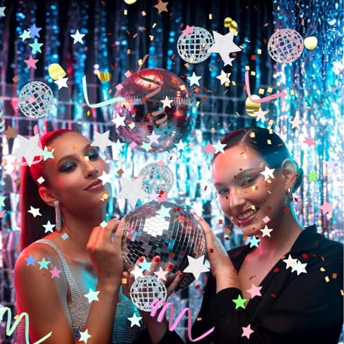 Hariendny 6000 PCS Glitter Star Confetti with Diamond, 60g/2 Ounce 6mm Silver Metallic Foil Star Confetti for Party Wedding Decorations