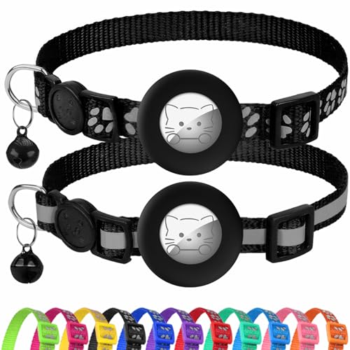 Joytale 2 Pack Reflective Airtag Cat Collars with Breakaway Buckle Black