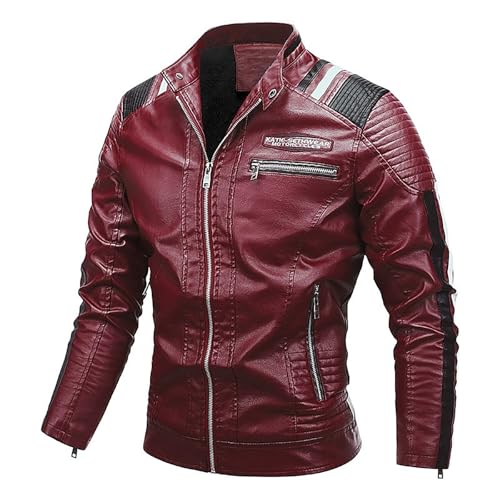 Generisch Chaqueta de cuero para hombre invierno: chaqueta de moto chaqueta de piel sintética de gran tamaño con forro polar forrada chaqueta motera cálida chaqueta de invierno vintage chaqueta