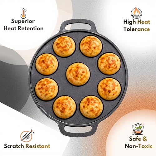 Image of Cast Iron Appam Pan (7 /9 /12 Cavity) | Paniyaram Pan, Appe Pan, Kuzhi Paniyaram Maker | Heavy Duty, Even Heating, Gas & Induction Compatible (9 Cavity (Medium))