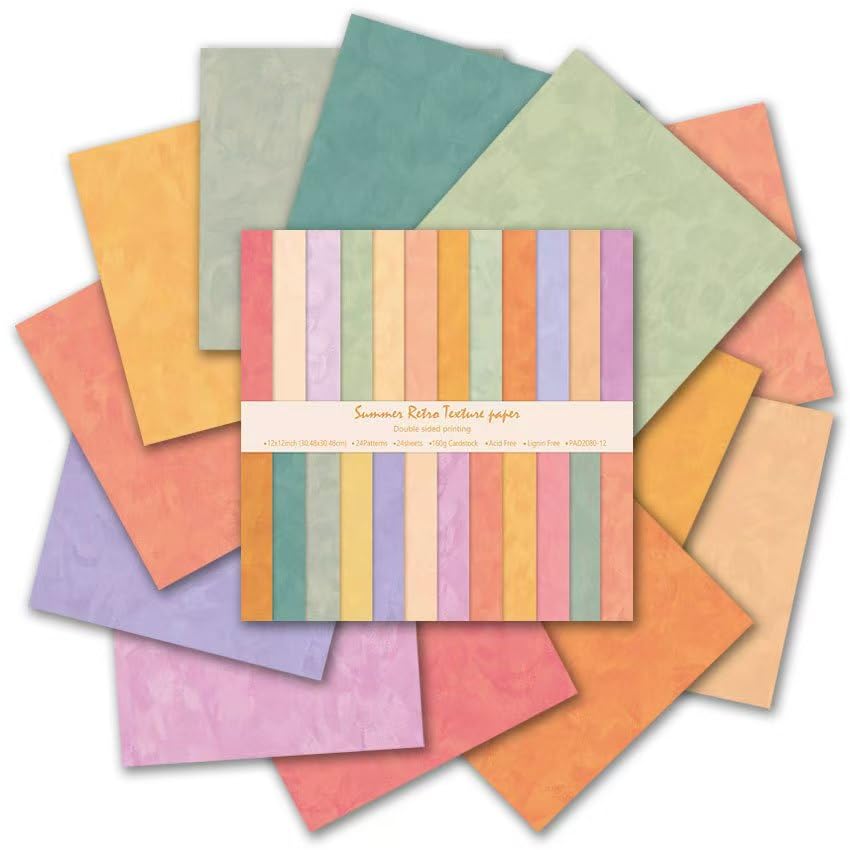 Papier scrapbooking 30,5x30,5 cm coloré double face pour création de cartes et DIY - 24 feuilles