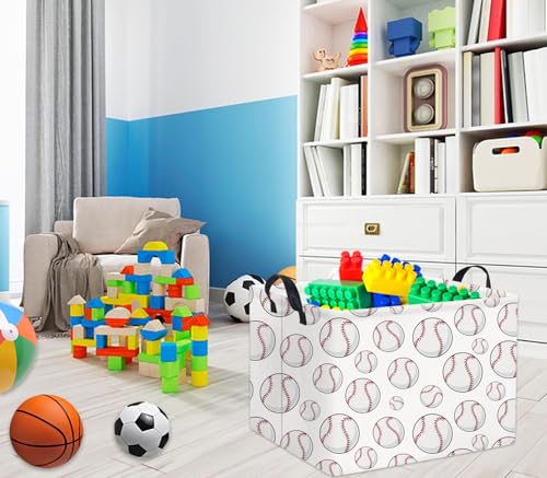 Image of Rectangular Baseball Basket Kids Baby Storage Basket Cute Kids Toy Storage Bin Organizer Shelf Book Sports Room Decor(Baseball)