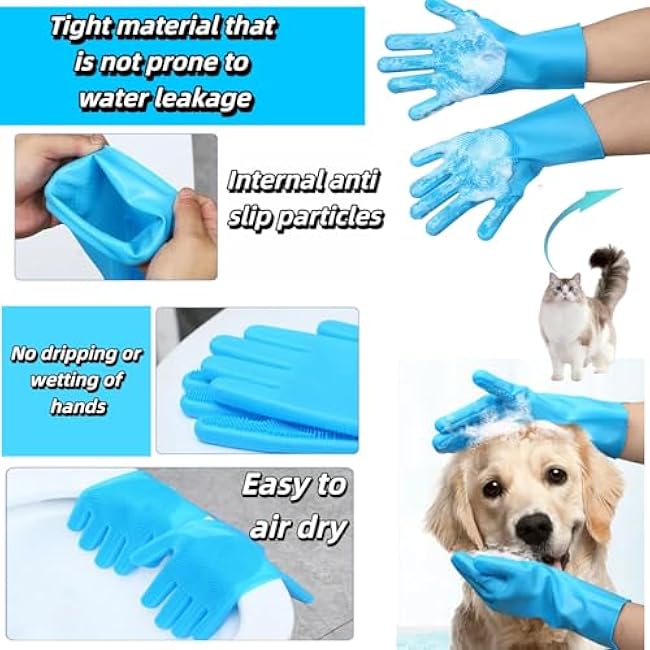 Premium Pet Grooming Gloves (1 Pair) - 3,000 Soft Silicone Tips for Bathing, Deshedding & Massage - Heat Resistant, 5-Finger Grip - Cats/Dogs/Rabbits (Pink)-ag9wz4uv