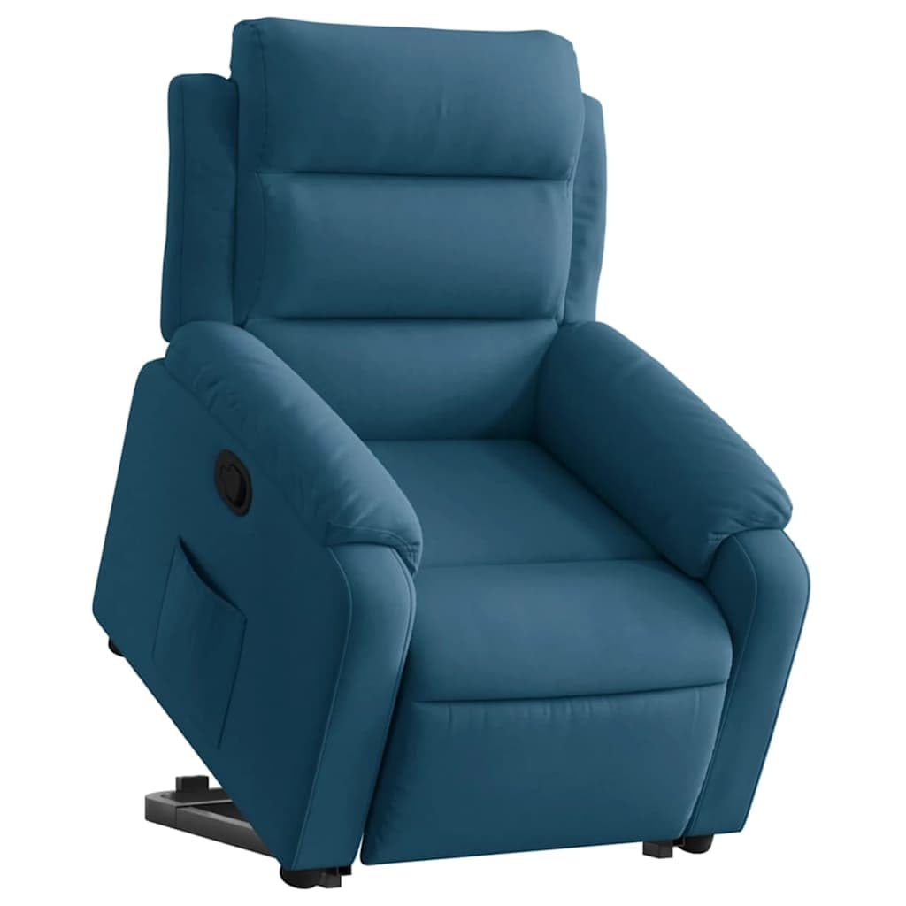 Relaxsessel Blau aus Samt mit Elektrischer Aufstehhilfe & Manueller Liegefunktion 75x92,5x100 cm für Wohnzimmer, Schlafzimmer & Seniorengerecht