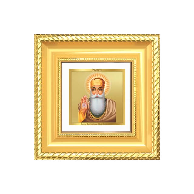 Image of DIVINITI Guru Nanak Dev Ji 24K Gold Plated Foil Tabletop Photo Frame for Home Decor, Puja Room, Luxury Gifting | DG Frame 015 S1A (10x10 CM)