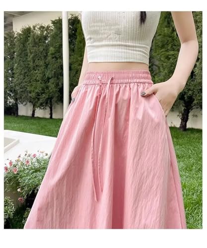 Women's Vintage Maxi Skirt Thin High Waist Drawstring Elastic Hem Slim A-Line Puffy Skirts4