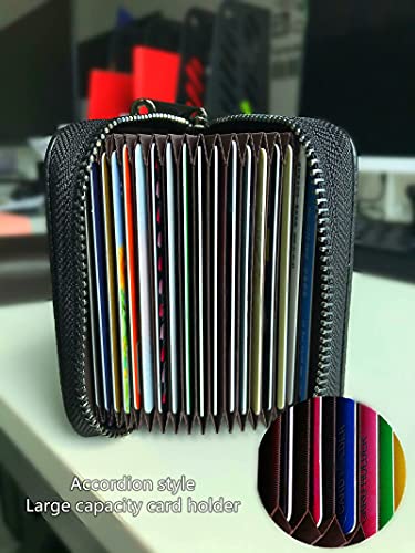 【Genuine Leather】RFID Blocking Wallet 20 Card Solts Credit Card Case Holder accordion style zipper wallet for men and women（black）4