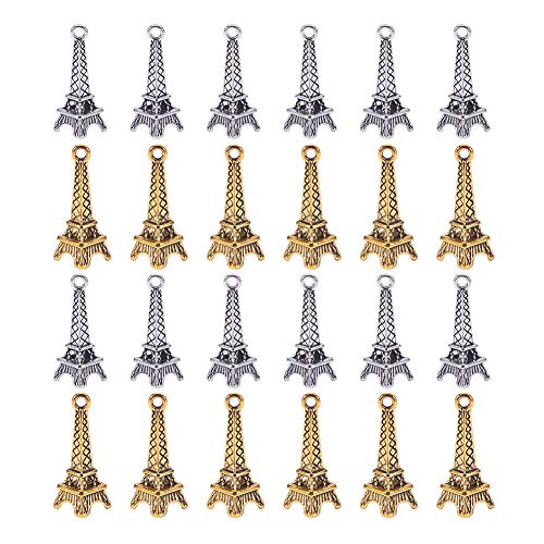 NBEADS 100 Pcs 0.94" Tibetan Style Tower Charm Pendants, 2 Assorted Color Small Vintage Alloy Tower findings for Key Chain Phone Strap Decoration Necklace Bracelet Jewelry Gift Making