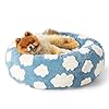 LE SURE Donut Dog Beds for Small Dogs – Round Cat Beds for Indoor Cats for Calming Pet with Washable Cover, Cute Modern Beds with Jacquard Shaggy Plush & Anti Slip Bottom, 23 Inch, Blue