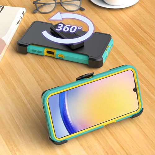 TASHHAR Phone Case for Samsung Galaxy A25 5G case,Heavy Duty Hard Shockproof Armor Protector Case Cover with Belt Clip Holster for Samsung A25 5G Phone Case (Green+Yellow) - image 2