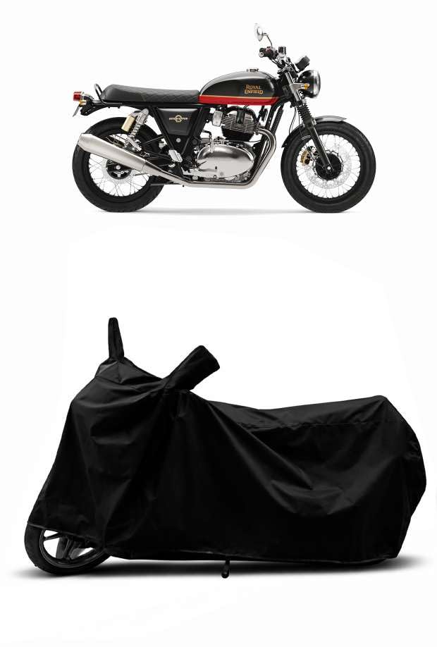 Image of Sheild Heavy Duty Waterproof Scooty & Bike Cover for Royal Enfeild Interceptor 650 - UV Resistant, Dustproof & Rain Protection, All-Weather Outdoor Cover for Bikes & Scooty with Buckle Straps(Black)