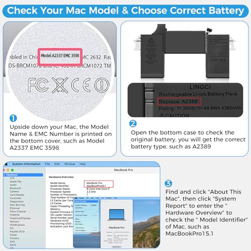 Image of A2337 Battery,A2389 Battery Replacement for MacBook Air 13 Inch A2337 M1 2020 EMC 3598 (Upgraded High Performance 11.39V 49.9Wh 4380mAh)