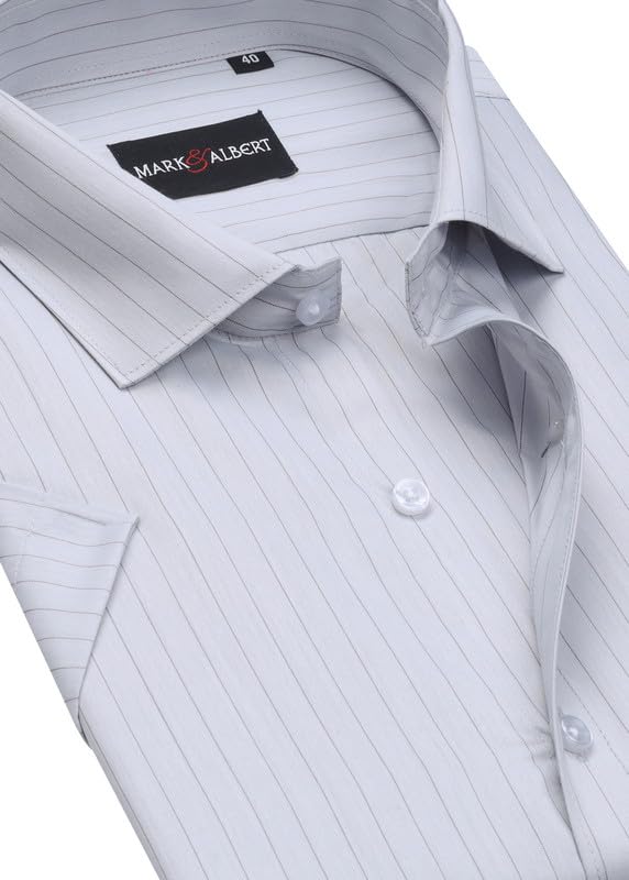Image of MARK & ALBERT Men's Striped Half Sleeves Regular Fit Shirt | Stretchable Fabric