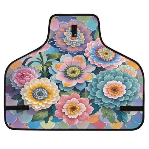 Delantal de trabajo con diseño de escamas y flores, ajustable miniatura 1