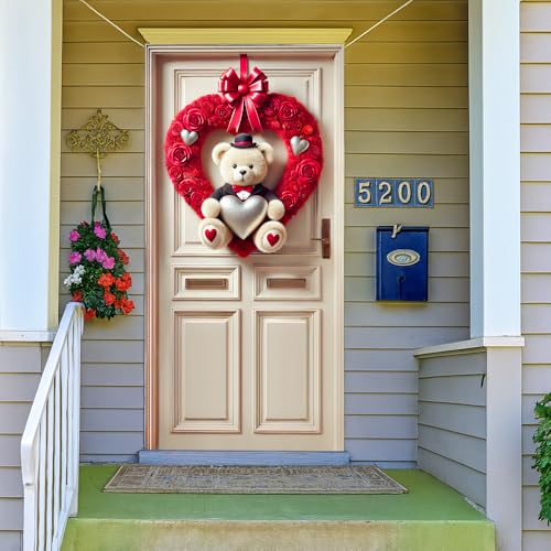 Image of Tuxedo Teddy Bear Red Rose Heart Door Cover 35x70in Love Wedding