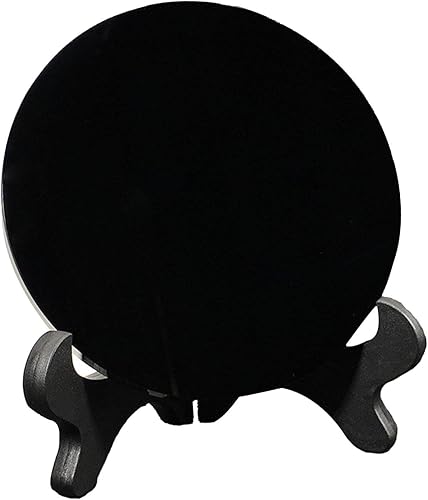 Colaxi Disco de obsidiana negra Feng Shui espejo para escritorio con soporte de bolsillo de obsidiana espejo rascador para decoración del hogar de