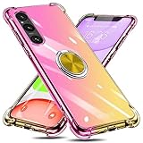 Xperia 1 V ケース リング付き クリア TPU グラデーション色 SO-51D/SOG10 ケース 携帯カバー 耐衝撃 透明 車載ホルダー対応 一体型 落下防止 防塵 変形防止 全面保護 エクスペリア 1 V カバー ピンク/ゴールド W-CSZH-36-01