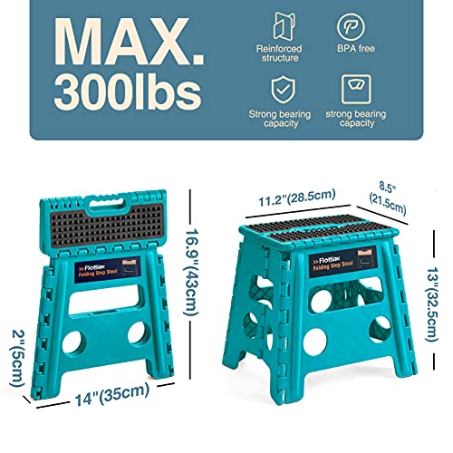 Image of Flottian 13 inch Folding Step Stool for Adults and Kids Holds Up to 300 lbs,Non-Slip Folding Stools with Handle, Compact Plastic Foldable Step Stool for Bathroom,Bedroom, Kitchen Ocean Blue,1PC