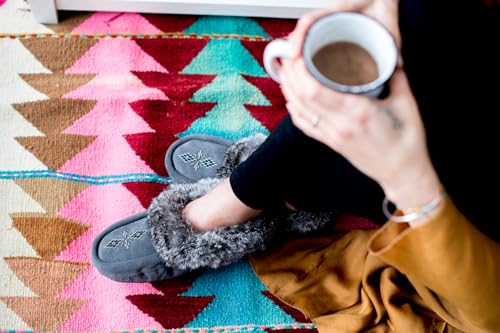 Manitobah Tipi Moccasin - Womens Indoor Slipper, Fleece-Lined, Suede Leather, Rabbit Fur Trim2