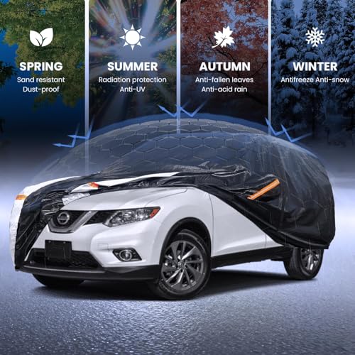 Image of Multi-Layer Car Cover Custom Fit for Nissan Rogue(2016-2026), 100% Waterproof All Weather for Automobiles, Gift with Towel, Heavy Duty Car Covers for Rain Sun UV Protection with Door Zipper