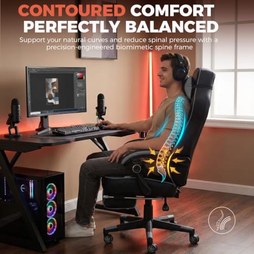 Image of GTPLAYER Gaming Chair for Adults, Big and Tall 350LBS Heavy Duty Office Chair, Ergonomic High Back Lumbar Support and Recliner for Back Pain Relief, Sky Gray