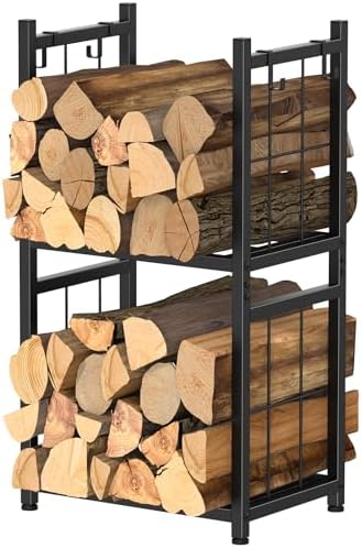 Amazon.com: HEOMU Firewood Rack Indoor, Fireplace Tools Rack Outdoor, 2 ...