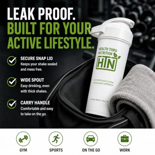 Image of Health Thru Nutrition Shaker Bottle 27 oz - Made in USA Smoothie & Protein Shaker | Safe for Sports Blender Bottle | BPA & Phthalate Free, Permanent Mixing Screen | Dishwasher Safe