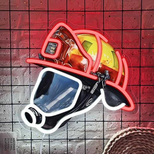 Image of Mutank Firefighting Helmet Neon Sign, Hero Decor Neon Light USB Powered LED Dimmable, for Fireman Helmet Neon Sign Hero Firefighting Sign Fire Station Wall Decor(12.9 * 12.5 In)