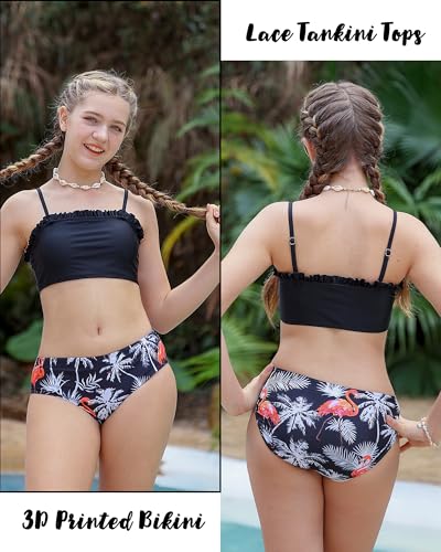 Image of Vogseek 6-16T Girls 3 Pieces Bikini Bathing Suit with Rash Guard Pants Quick Dry Swimwear Cover-Up Sets