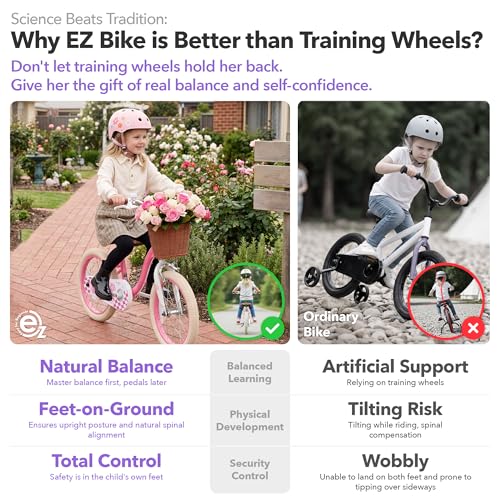 Image of RoyalBaby Girls Bike Belle EZ Kids Bike, Balance and Pedal Bicycle, 14 16 18 Inch Wheel for Age 3-8 Years Toddlers to Big Kids, Pink & Purple