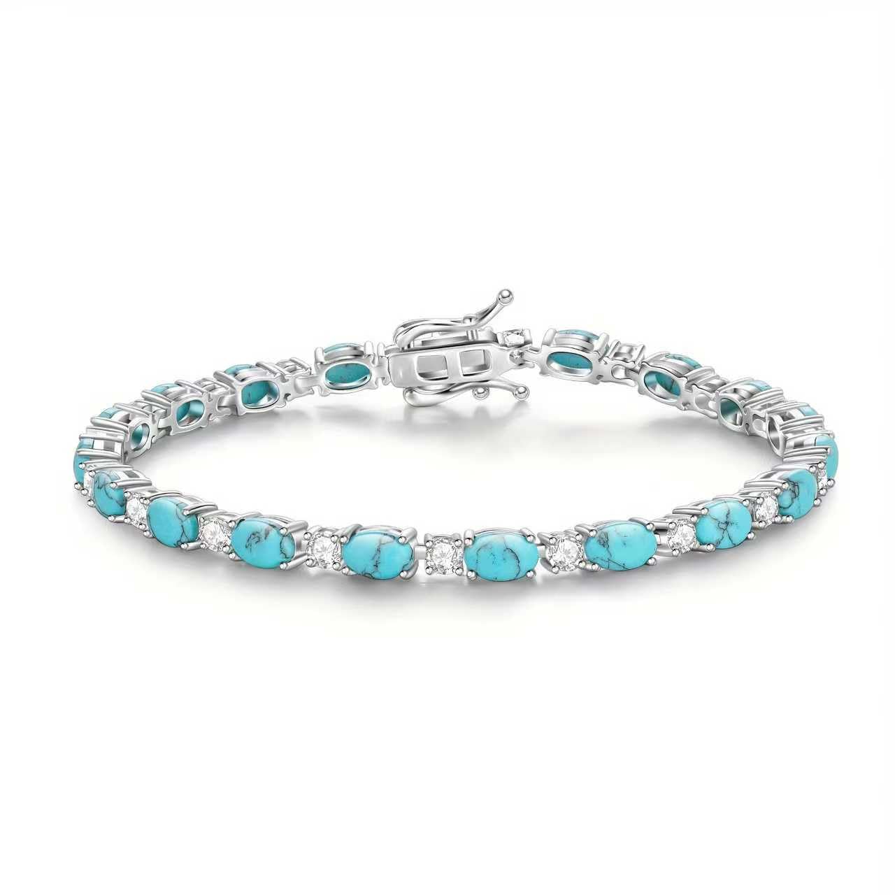Empha Tennisarmband Damen 925 Sterling Silber Türkis Edelstein Tennis Armband mit Zirkonia CZ Geburtsstein Armband Damen Elegantes Schmuck Geschenk für Frauen Mutter Freundin