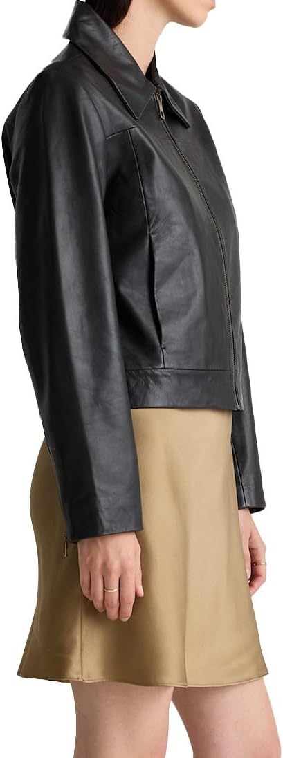 The Classic Women Leather Cropped Zip-Front Trendy Moto Jacket Pure Lambskin Biker Leather Jacket For Women