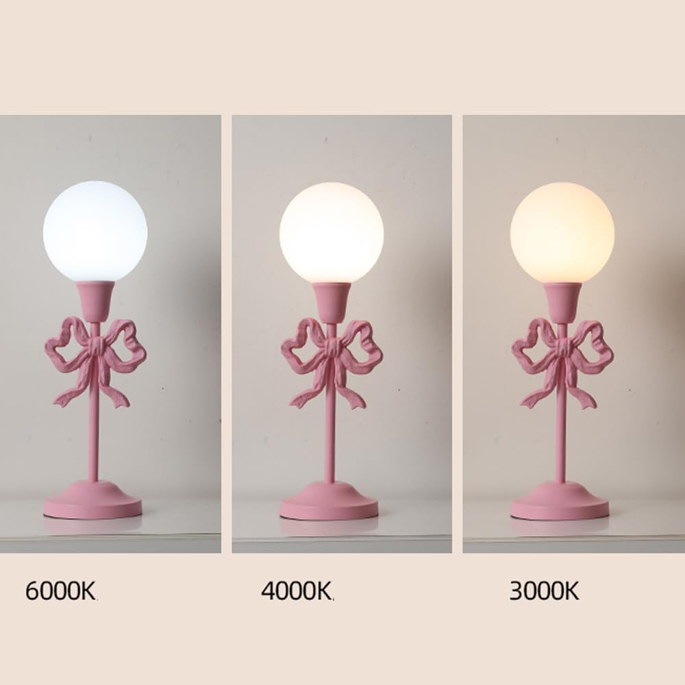 Lampa stołowa Mid Century Różowa kokardka Urocza lampa stołowa Pokój dla dziewcząt Mleczno-biała kula Dziecięca lampka nocna Lampka nocna Vintage Princess End Lampka na biurko dla dzieci Sypialnia