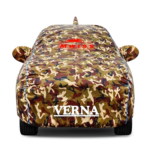 Image of Waterproof Car Cover for Hyundai Verna | Dustproof, UV & Scratch Resistant Soft Cotton Lining | Triple Stitched, Mirror Pockets & Elastic Hem | Jungle