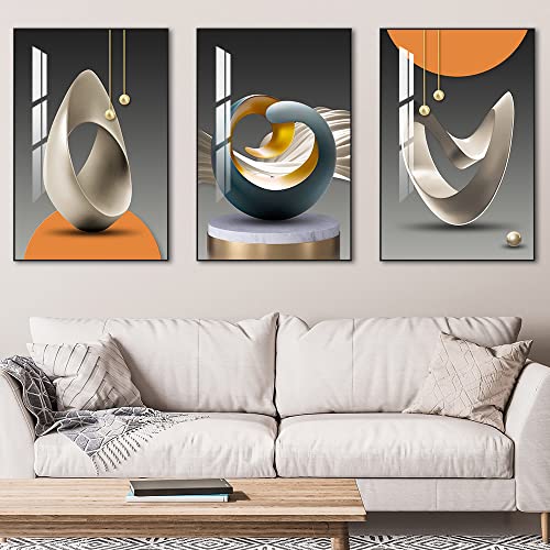 Mplong Wall Art, Bright Style Framed Wall Art, Abstract Modern Art Shape Pattern White Blue Yellow Grey Wall Art Artfully Matching Living Room Bedroom Office Wall Decor - 24"X 32"X 3 Panels #TOP3